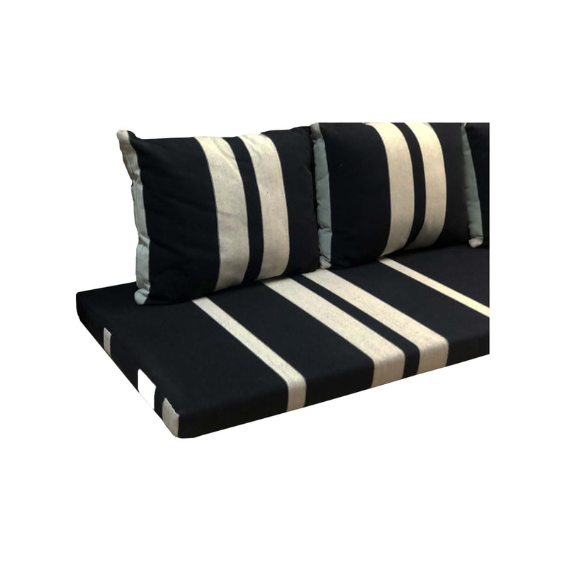 F-AK183-BW Type 3 Arabic seating set with one base cushions & three pillows in black & white fabric