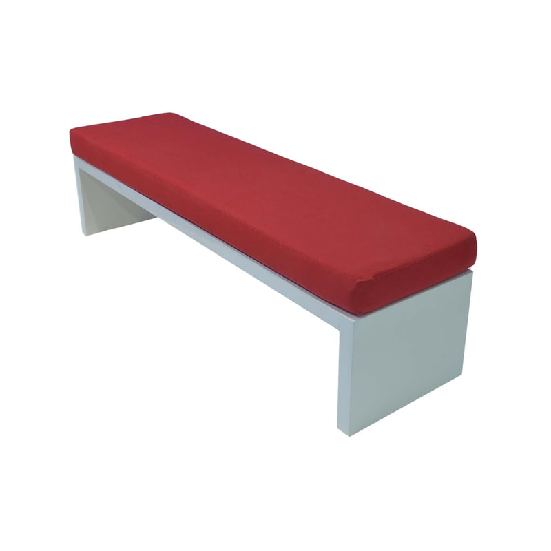 F-BN101-RE Milan bench with red seat pad and base in white paint finish