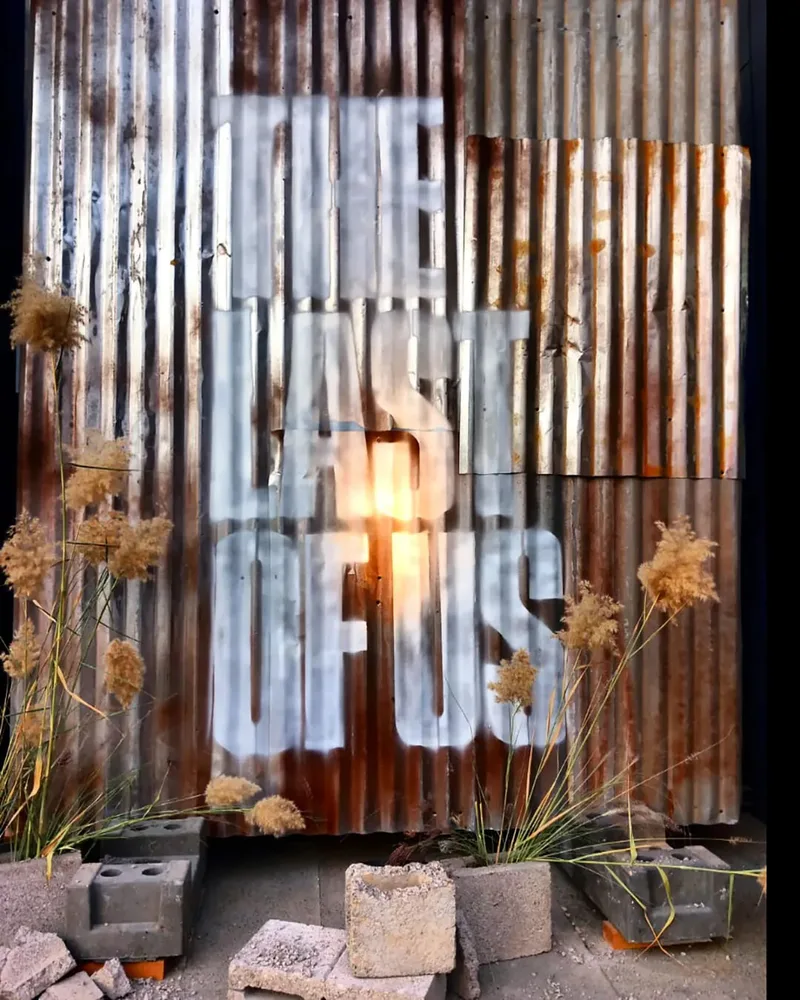 Overgrown foliage and distressed graphic treatment adding post-apocalyptic detail to interior styling