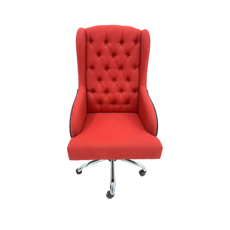 P-AC802-RE Noël accent chair on wheels in red with side details