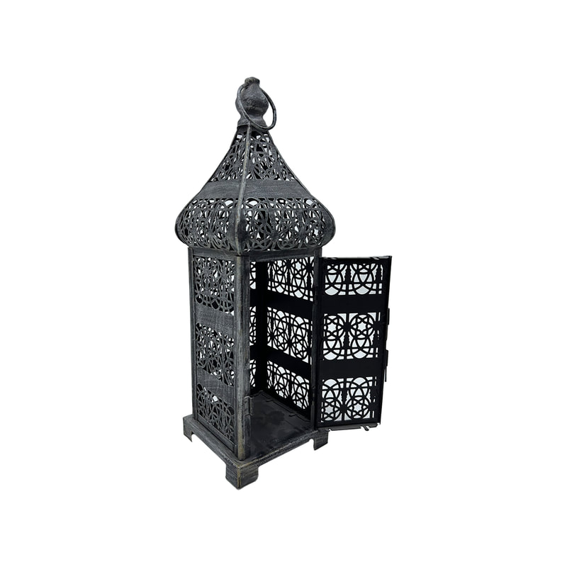 P-AL102-SI 35cm high silver arabic lantern