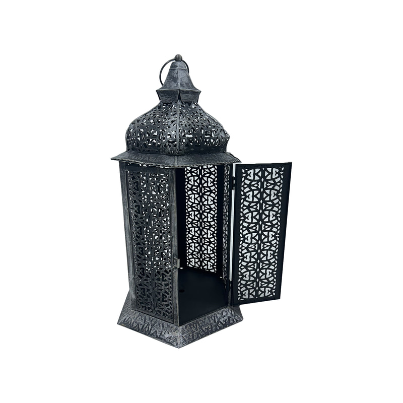 P-AL103-SI 50cm high silver arabic lantern