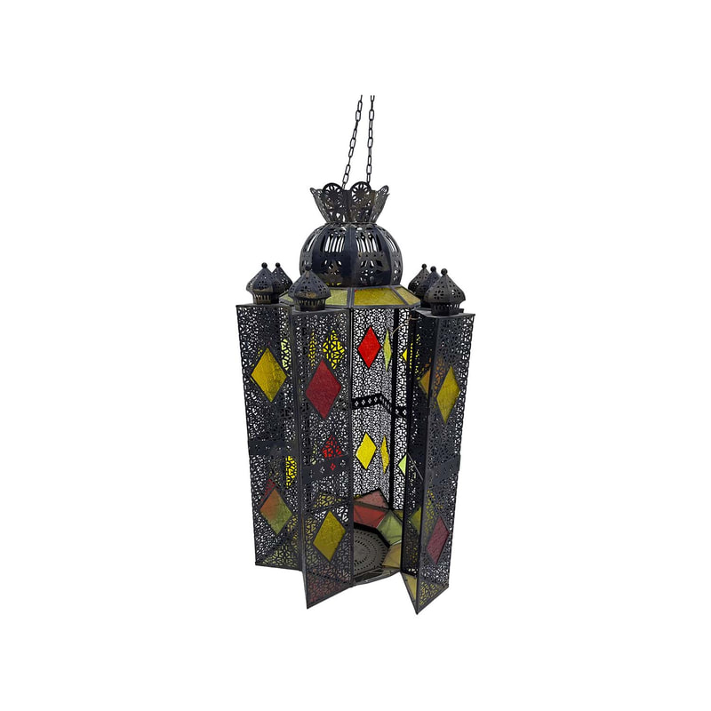 P-AL108-GD 109cm high extra large gold Arabic lantern with glass sections