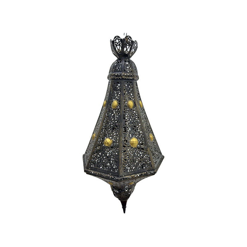 P-AL113-GD 71cm high medium gold hanging Arabic lantern