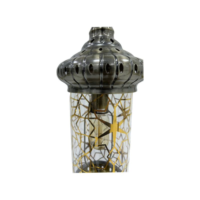 P-AL117-GD 55cm high gold hanging Arabic lantern with glass