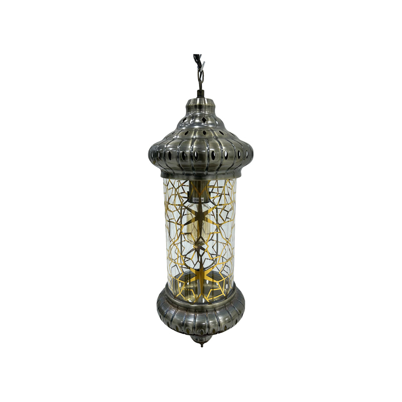 P-AL117-GD 55cm high gold hanging Arabic lantern with glass