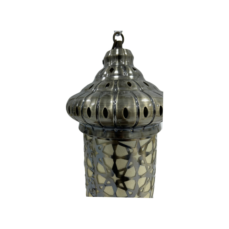 P-AL118-SI 58cm high silver hanging Arabic lantern with glass