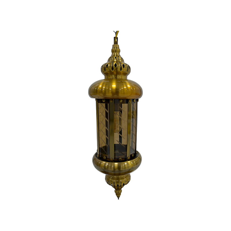P-AL118-SI 58cm high silver hanging Arabic lantern with glass