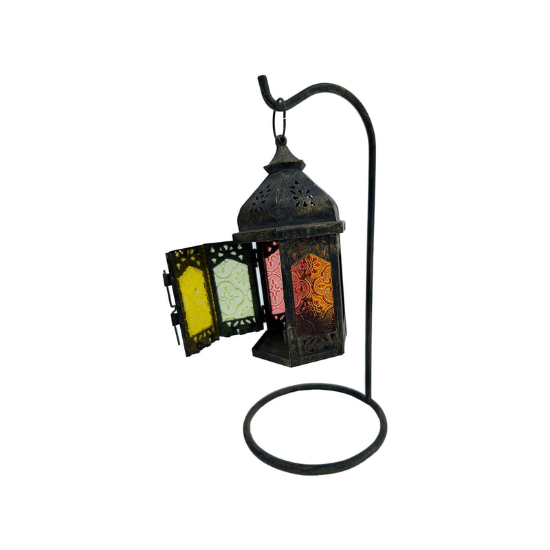 P-AL122-BL 33cm high small Arabic lantern with table stand
