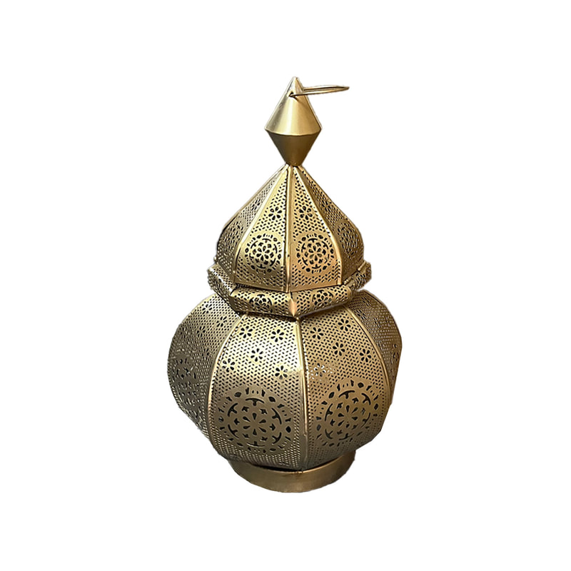 P-AL126-GD 45cm medium gold hanging Arabic lantern with flat bottom