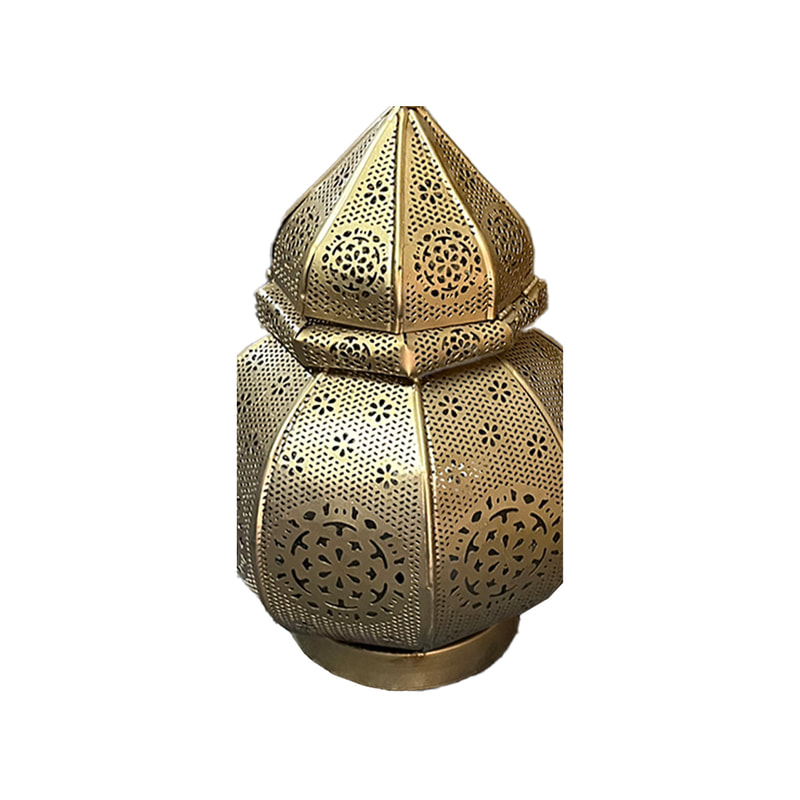 P-AL126-GD 45cm medium gold hanging Arabic lantern with flat bottom