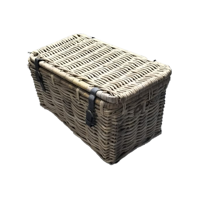 P-BA101-JT 45cm Type 1 woven jute basket with lid and leatherette straps