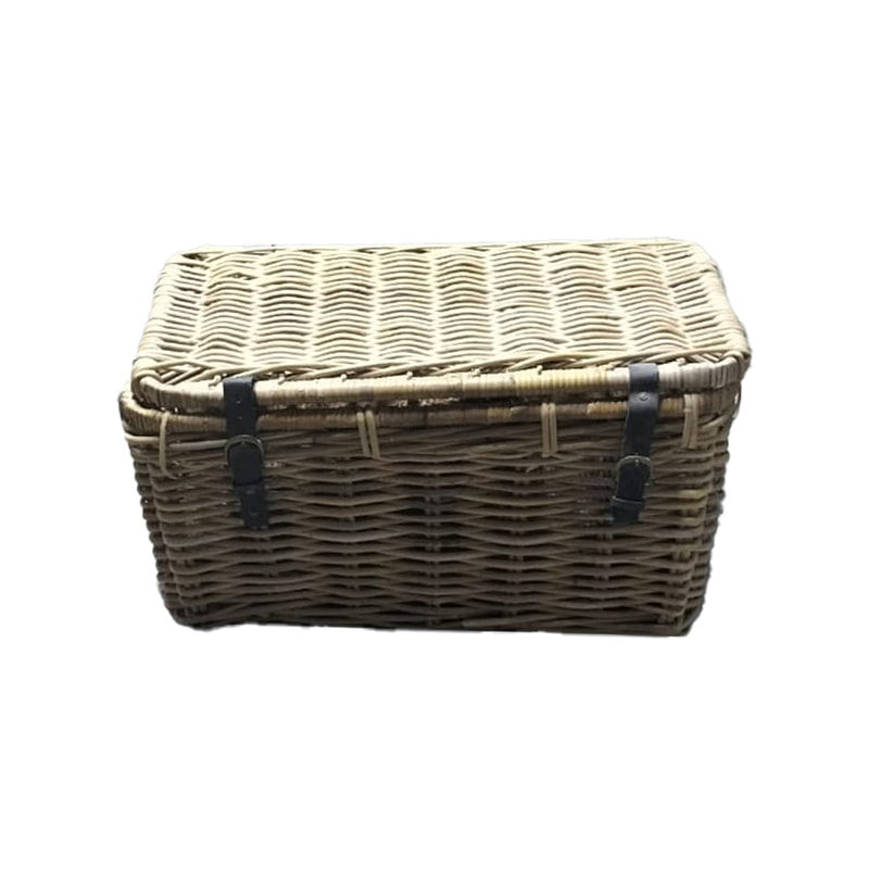 P-BA101-JT 45cm Type 1 woven jute basket with lid and leatherette straps