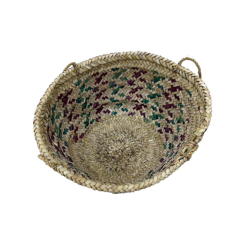 P-BA107-MC 44cm traditional woven basket with maroon and green detail