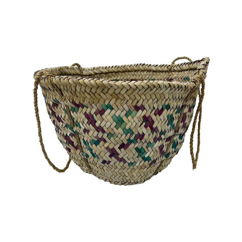 P-BA107-MC 44cm traditional woven basket with maroon and green detail