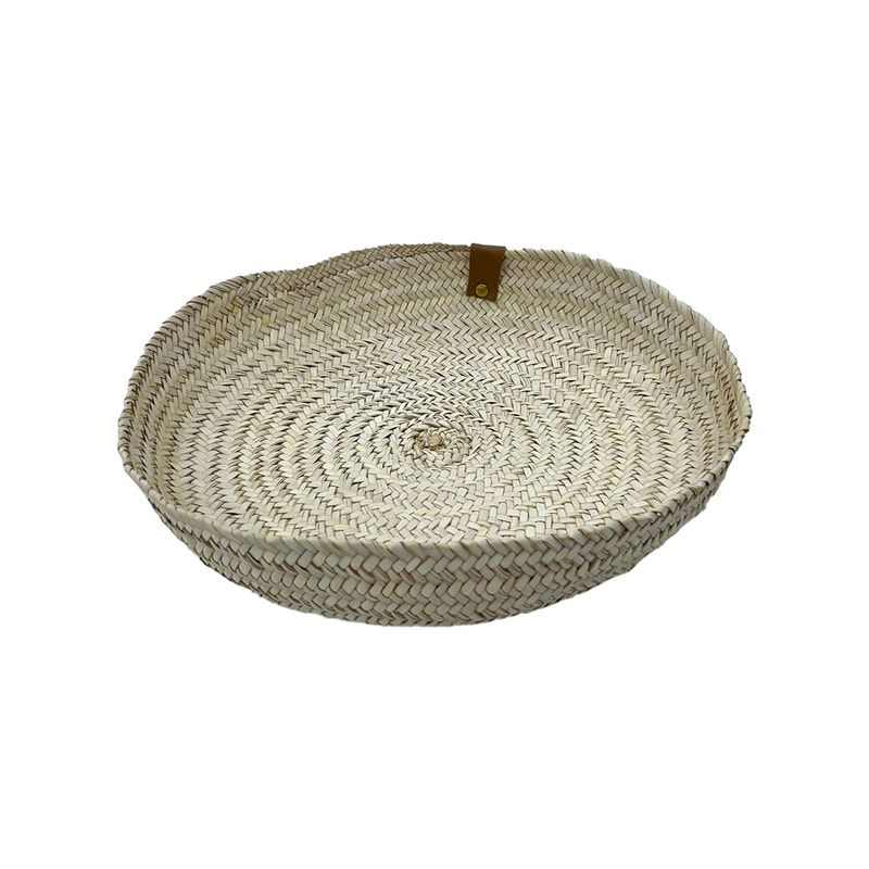 P-BA111-JT 32cm traditional woven round basket with brown tag