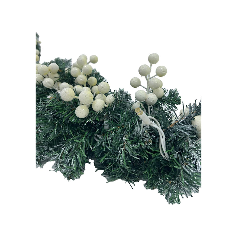 P-CM121-MC 270cm Christmas garland dressed in white berries and LED lights