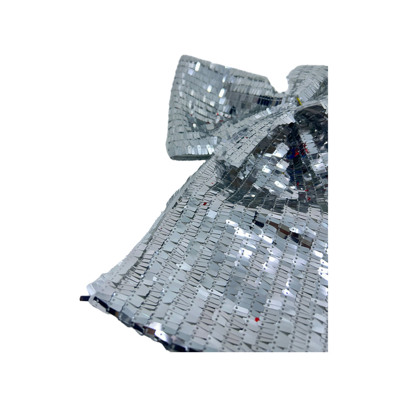 P-CM128-SI 55cm silver sequin fabric bows