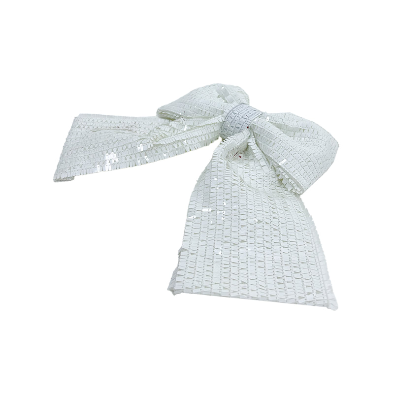 P-CM128-WH 55cm white sequin fabric bows