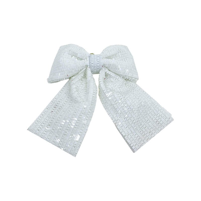 P-CM128-WH 55cm white sequin fabric bows