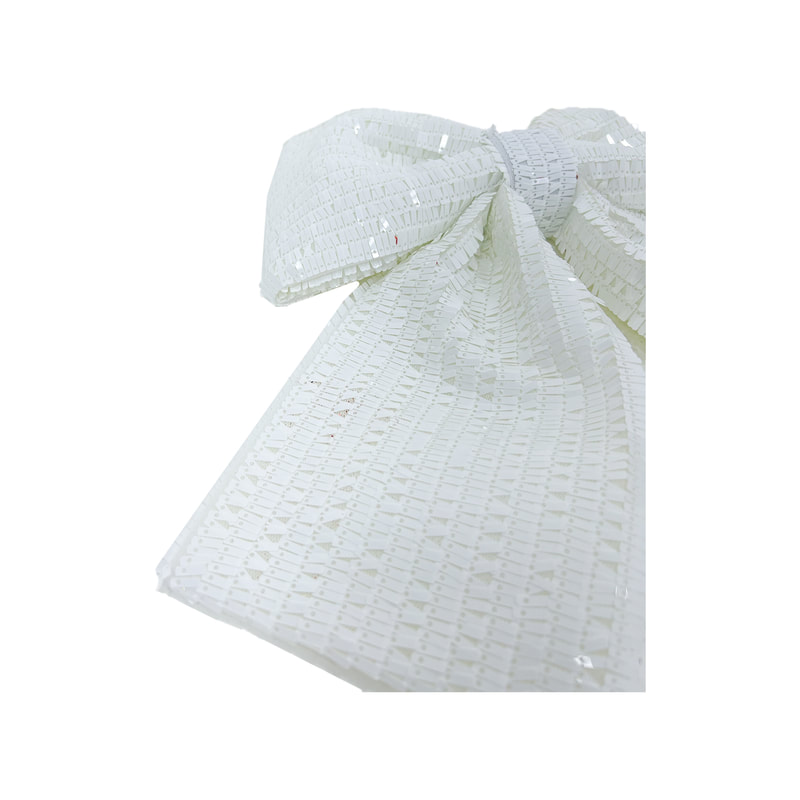 P-CM129-WH 35cm white sequin fabric bows