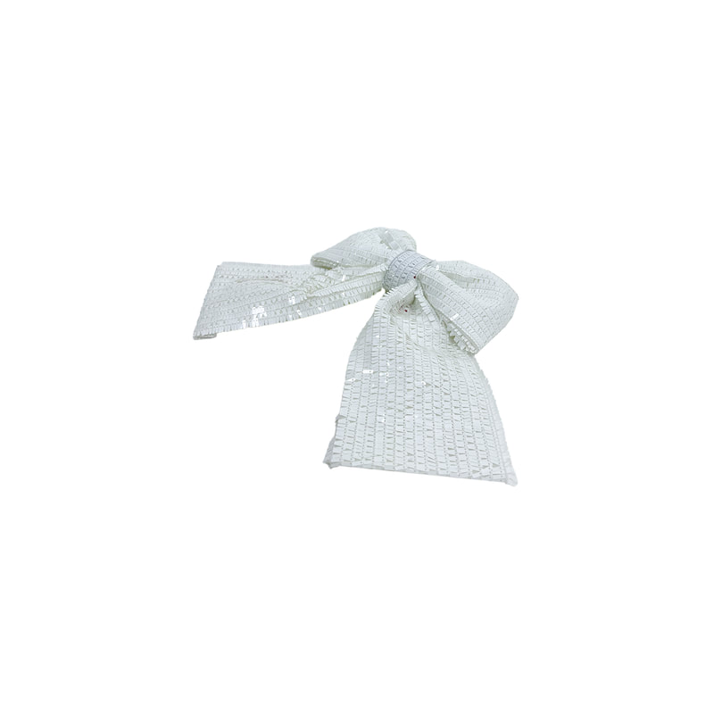 P-CM129-WH 35cm white sequin fabric bows