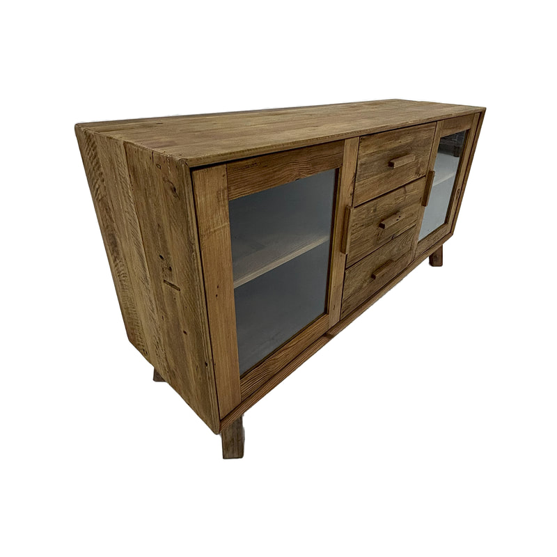 P-CN801-NW Montana natural wood console table with drawers and doors