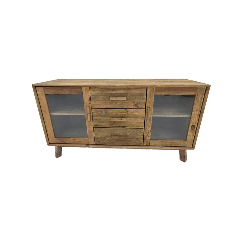 P-CN801-NW Montana natural wood console table with drawers and doors