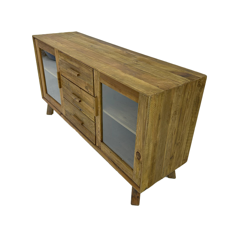 P-CN801-NW Montana natural wood console table with drawers and doors
