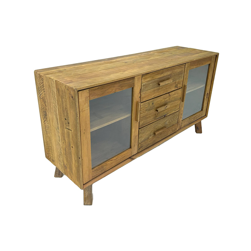 P-CN801-NW Montana natural wood console table with drawers and doors