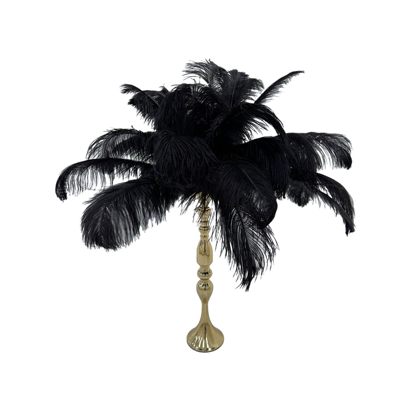 P-CP801-BG Type 1 90cm black ostrich feathers on gold stem
