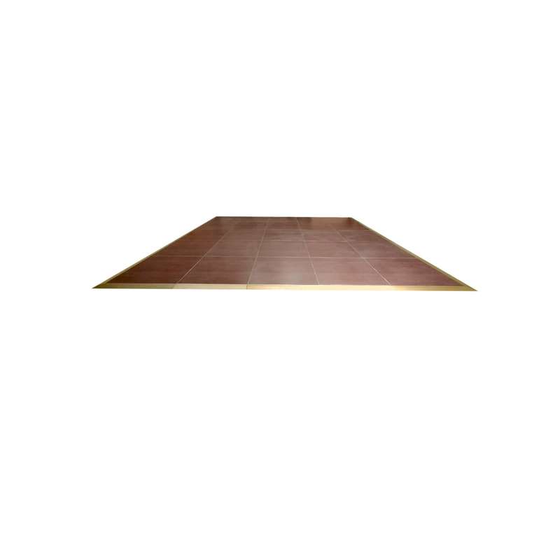 P-DF802-DW Type 1 480cm x 480cm dark wood dancefloor with gold trim