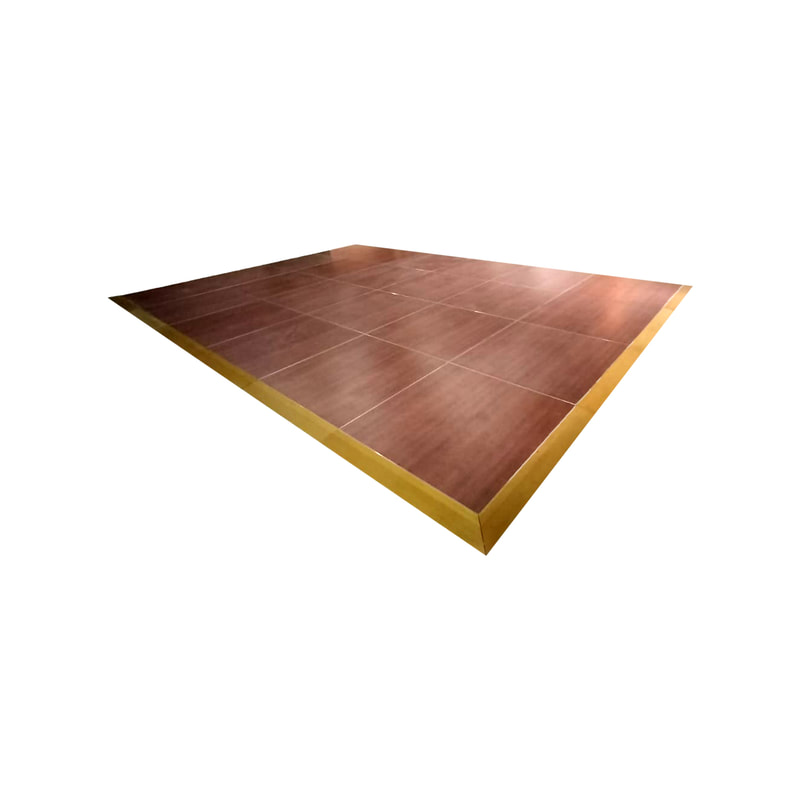 P-DF803-DW Type 1 600cm X 480cm dark wood dancefloor with gold trim