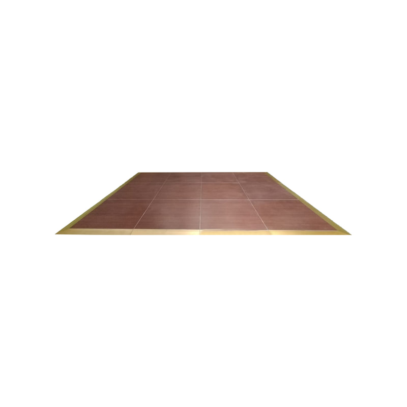 P-DF803-DW Type 1 600cm X 480cm dark wood dancefloor with gold trim