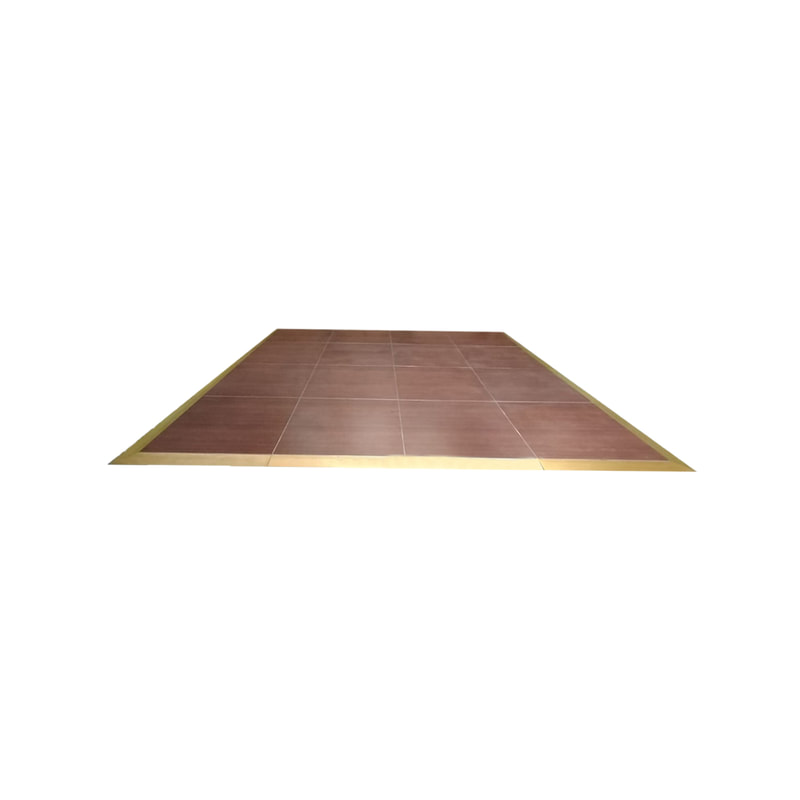 P-DF804-DW Type 1 360cm X 480cm dark wood dancefloor with gold trim
