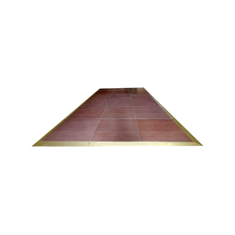 P-DF805-DW Type 1 960cm X 360cm dark wood dancefloor with gold trim