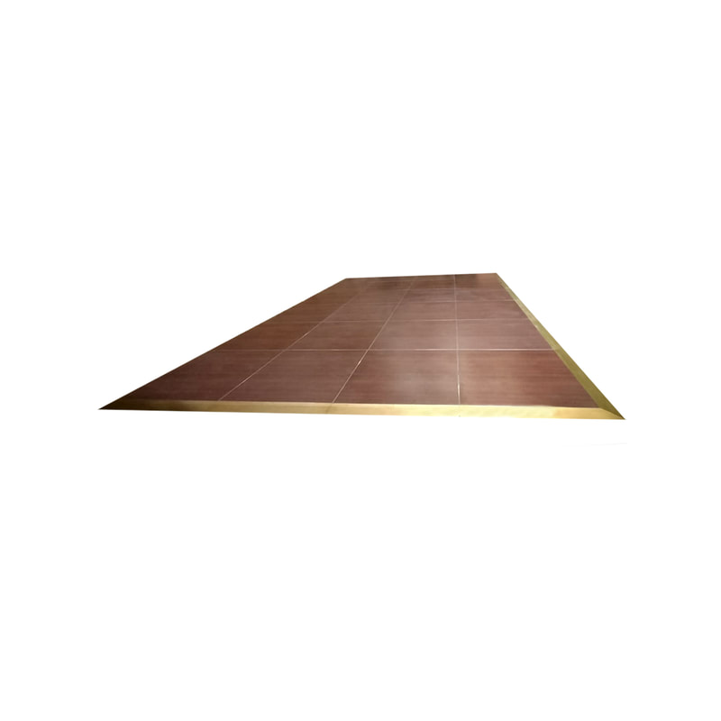 P-DF806-DW Type 1 720cm X 480cm dark wood dancefloor with gold trim