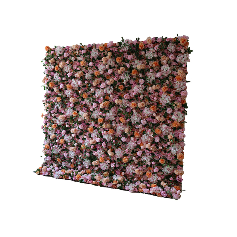 P-DP104-LP Flower wall with soft pinks and orange flowers with ivy details