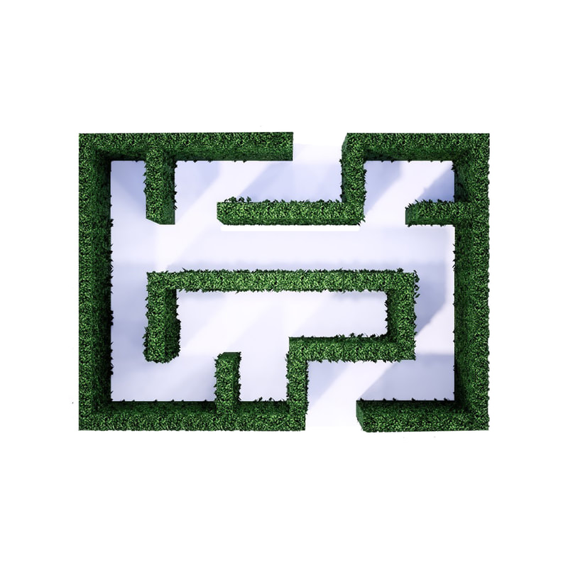 P-GM102-GR Type 1 boxwood hedge maze 760cm x 550cm with 3 dead ends 