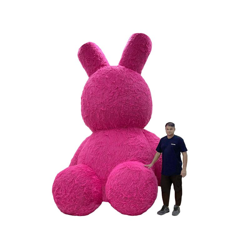 P-IF103-PI 400cm giant bunny inflatable in pink fur