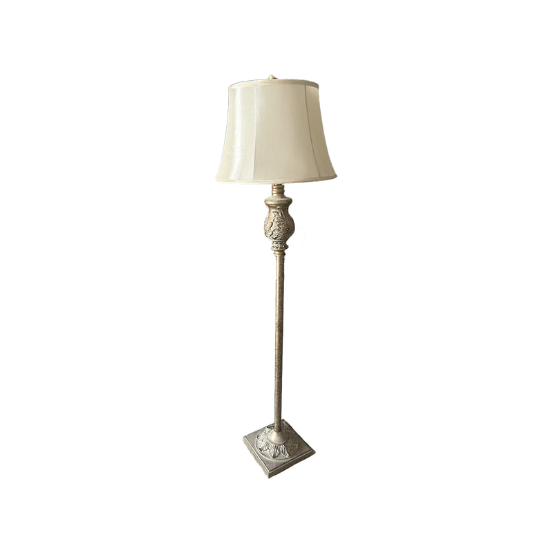 P-LA101-GW 150cm Christian ornate gold floor standing lamp with off-white lamp shade