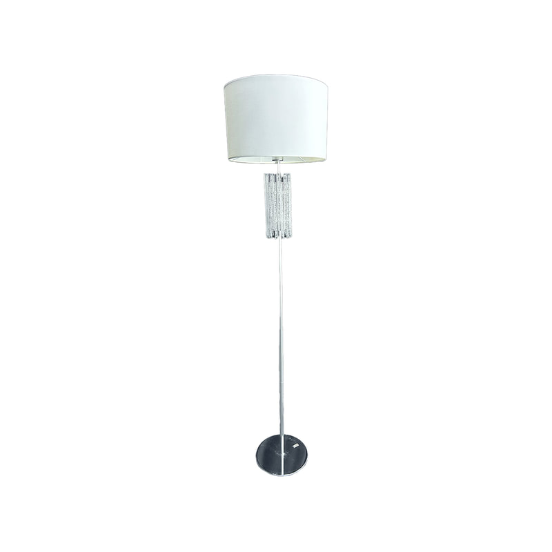 P-LA106-SI 159cm Rhys ornate silver floor standing lamp with white lampshade