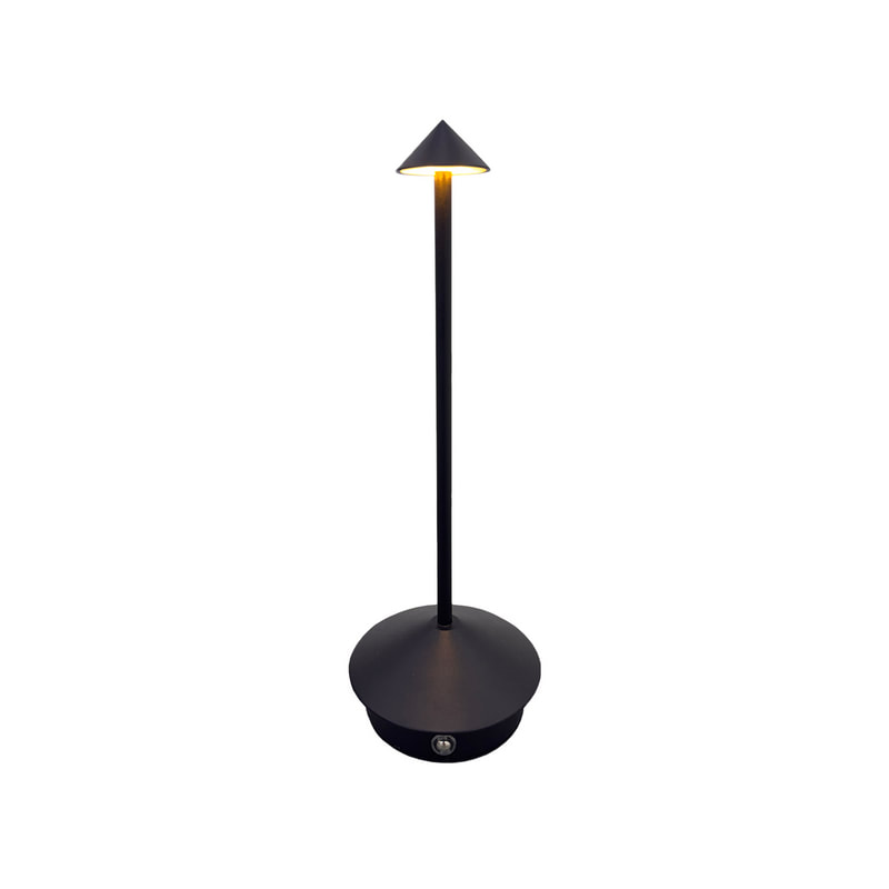 P-LA119-BL 30cm Zafferano black metal rechargeable table lamp with three light modes