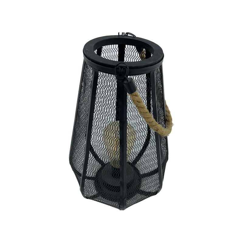 P-LC103-BL 31cm Mila black mesh countertop tea light candle holder with handle