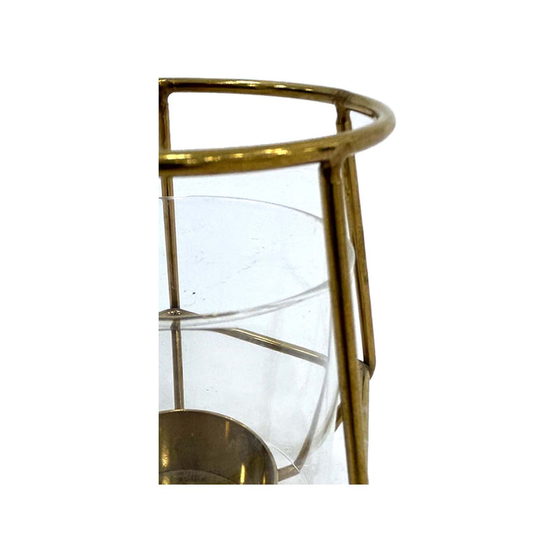 P-LC104-GD 10cm Ellie geometric tea light candle holder in gold frame with glass