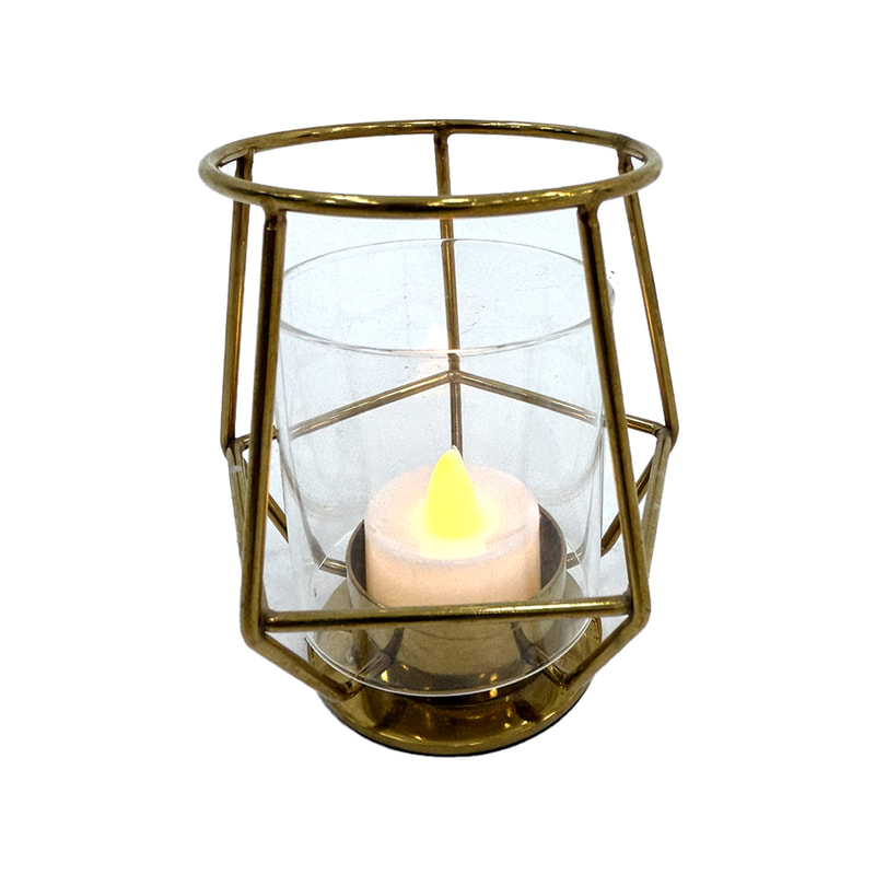 P-LC104-GD 10cm Ellie geometric tea light candle holder in gold frame with glass