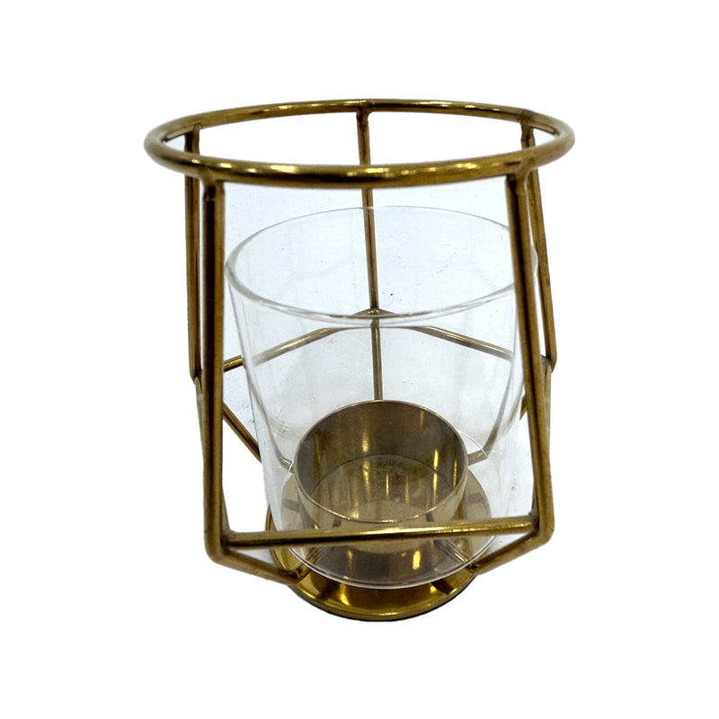 P-LC104-GD 10cm Ellie geometric tea light candle holder in gold frame with glass