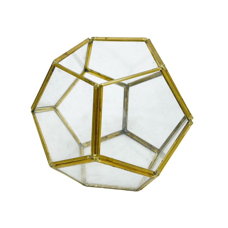 P-LC105-GD 8cm Fantasy geometric glass tea light candle holder with gold trim