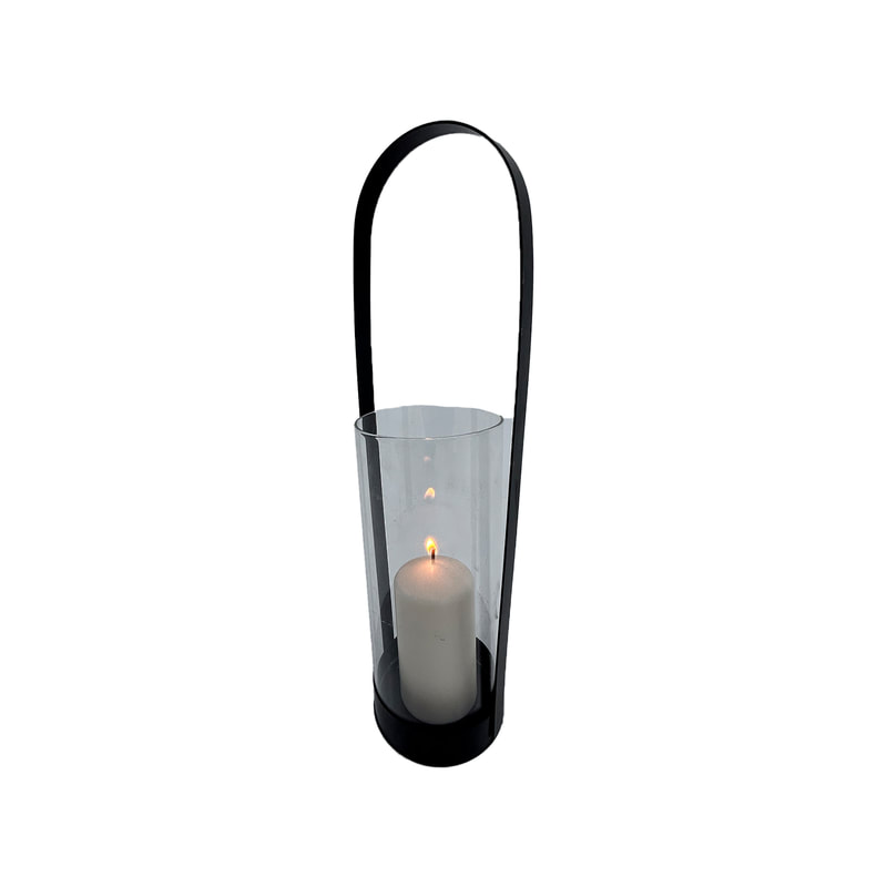 P-LC125-CL 44cm Selena glass tabletop candle holder with black trim