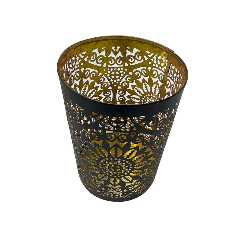 P-LC130-BA 25cm Fatima mashrabiya pattern vase in brass colour